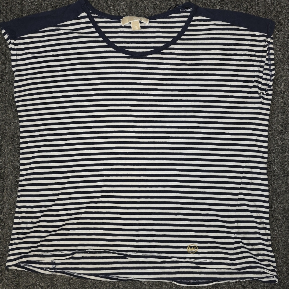 Michael Kors Navy and White Striped Women's Top Medium